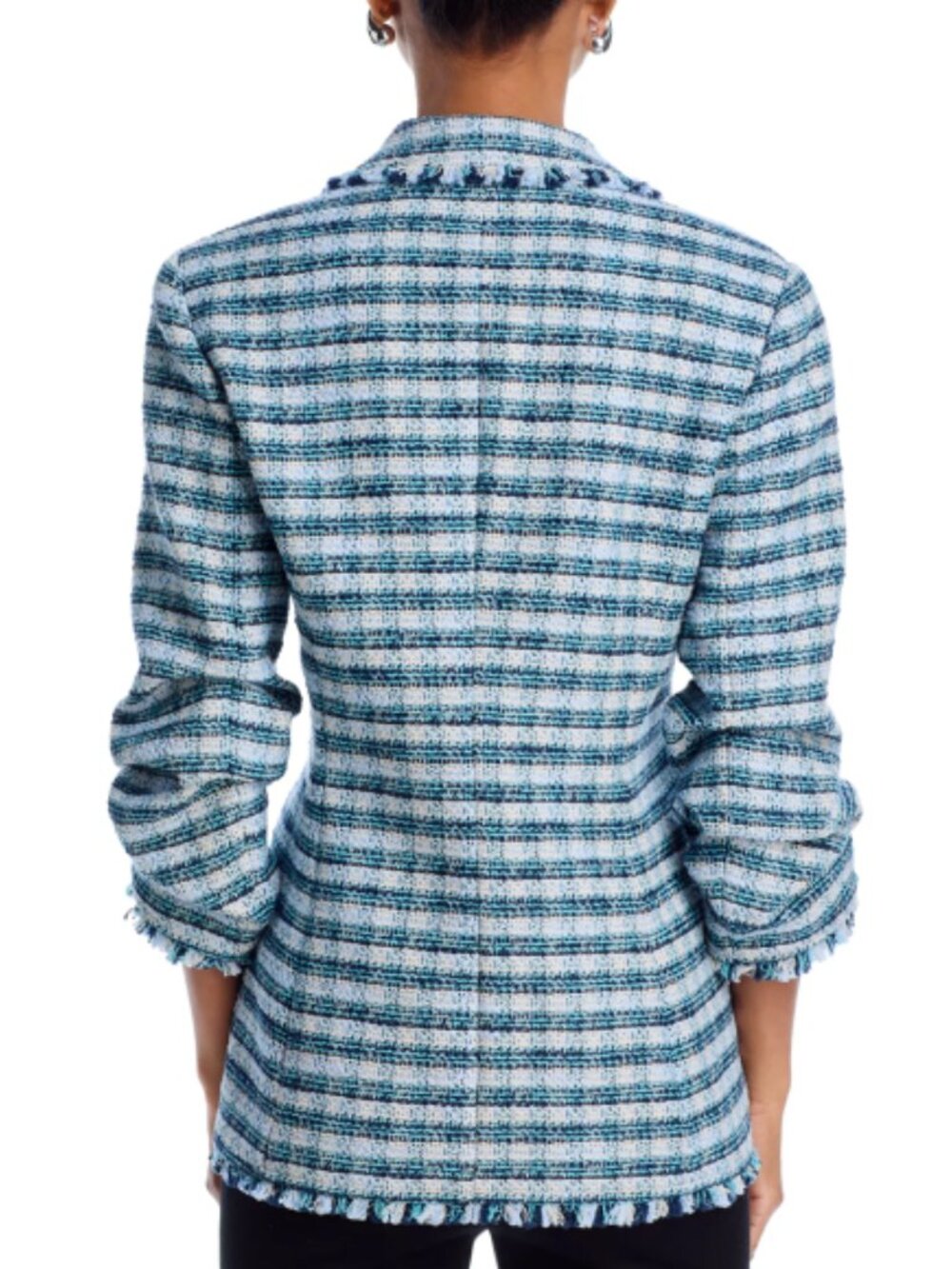 Cinq à Sept 'Khloe' Fringe-Trim Matilda Tweed Blazer, Navy Blue Multi - Picture 3 of 5